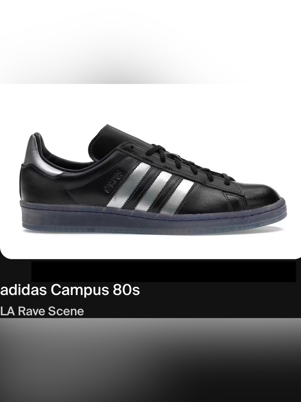 NWT adidas Campus 80s 'LA Rave Scene' Black Leather, Style: GY4600, US(M) 13